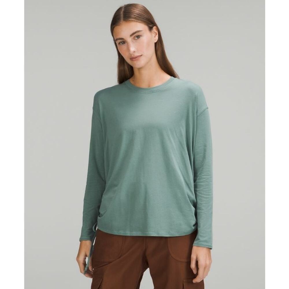 Lululemon Pima Cotton Side-Cinch Long Sleeve Shirt sea green sz 12 WT348